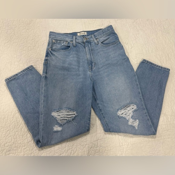 Madewell /Women’s Light Blue Distressed Straight Leg Jeans/ THE MOMJEAN /Size 27 - Picture 3 of 14